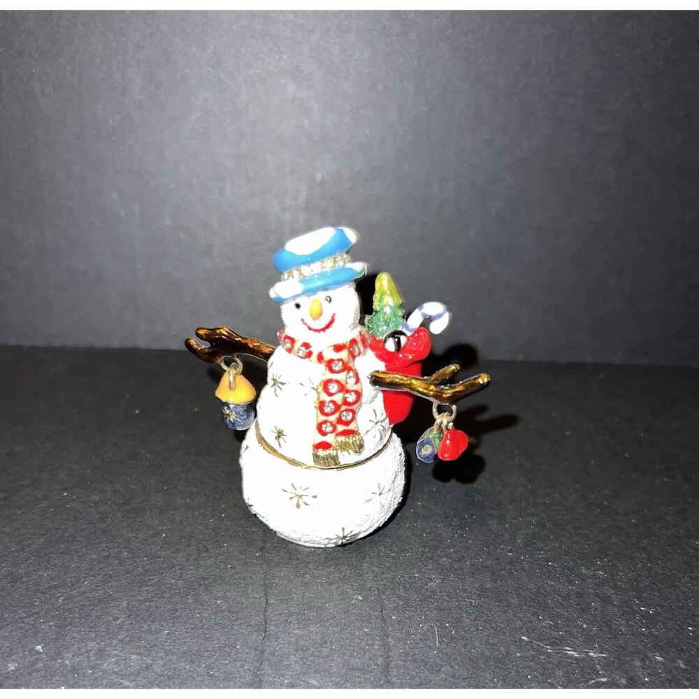 Nobility Bejeweled Snowman Trinket Box Ornaments Branches Holiday Christmas